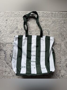 Harrods Logo Pocket Shopper Bag, Green White Stripe